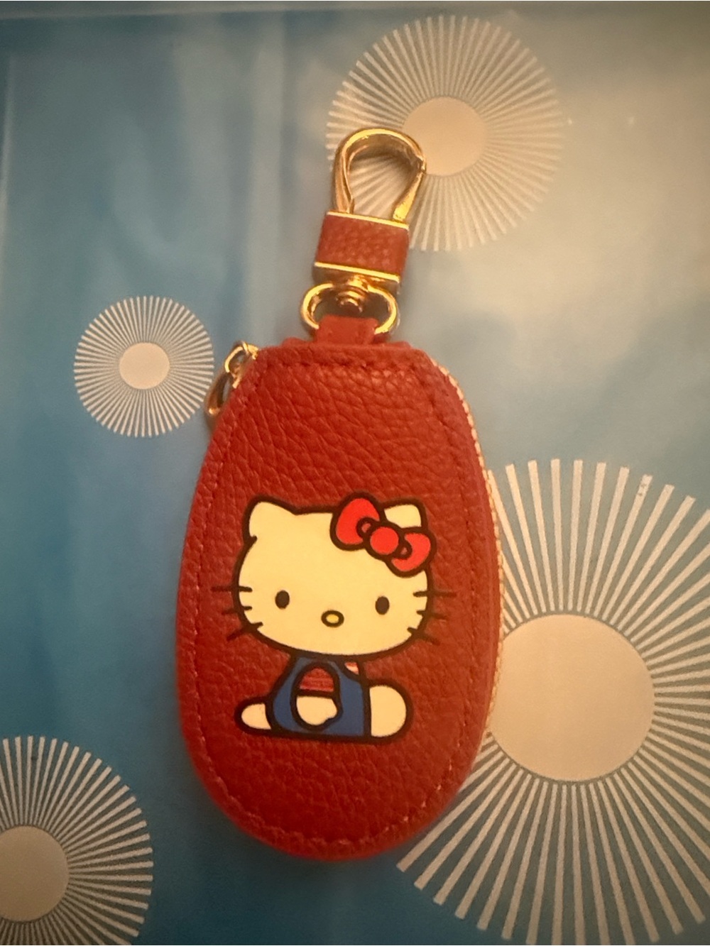 Sanrio Hello Kitty Red Leatherette Keychain with Gold Clip brand new